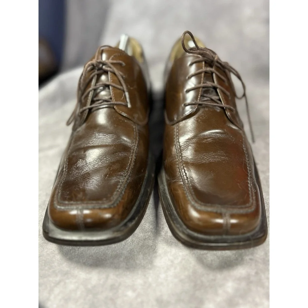 Kenneth Cole Brown Leather Square Toe Derby Dress Shoes Men's 11.5M Lace Up